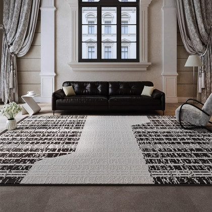 HMR - 5'x7' Black&White Diatom Silk Indoor Waterproof and Stain-Resistant Rectangle Area Rug