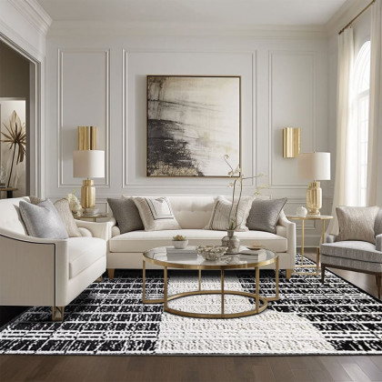 HMR - 5'x7' Black&White Diatom Silk Indoor Waterproof and Stain-Resistant Rectangle Area Rug