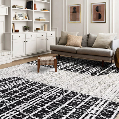 HMR - 5'x7' Black&White Diatom Silk Indoor Waterproof and Stain-Resistant Rectangle Area Rug