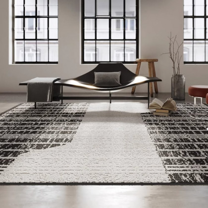HMR - 5'x7' Black&White Diatom Silk Indoor Waterproof and Stain-Resistant Rectangle Area Rug