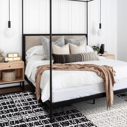 HMR - 5'x7' Black&White Diatom Silk Indoor Waterproof and Stain-Resistant Rectangle Area Rug