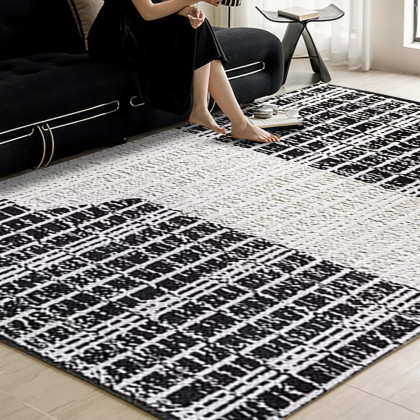 HMR - 5'x7' Black&White Diatom Silk Indoor Waterproof and Stain-Resistant Rectangle Area Rug