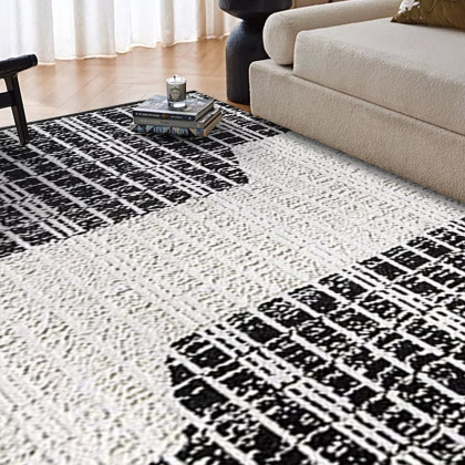 HMR - 5'x7' Black&White Diatom Silk Indoor Waterproof and Stain-Resistant Rectangle Area Rug