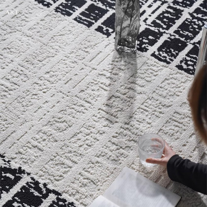 HMR - 5'x7' Black&White Diatom Silk Indoor Waterproof and Stain-Resistant Rectangle Area Rug
