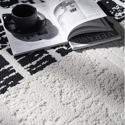HMR - 5'x7' Black&White Diatom Silk Indoor Waterproof and Stain-Resistant Rectangle Area Rug