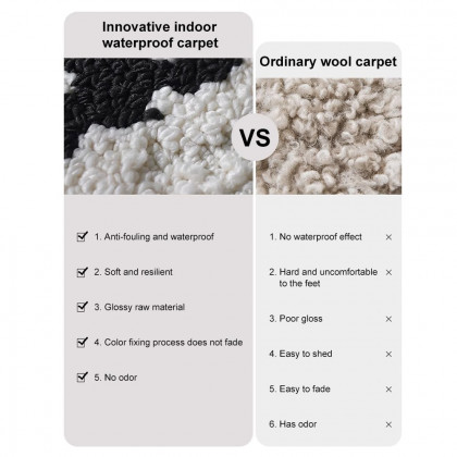 HMR - 5'x7' Black&White Diatom Silk Indoor Waterproof and Stain-Resistant Rectangle Area Rug