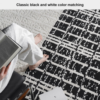HMR - 5'x7' Black&White Diatom Silk Indoor Waterproof and Stain-Resistant Rectangle Area Rug