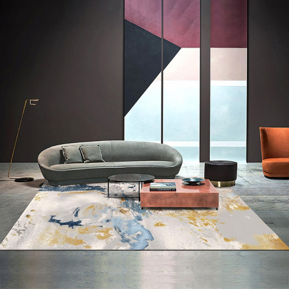 HMR - 5'x 7' Modern Abstract Area Rug in Blue & Gold Rectangular Decorative Carpet