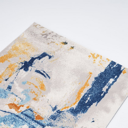 HMR - 5'x 7' Modern Abstract Area Rug in Blue & Gold Rectangular Decorative Carpet