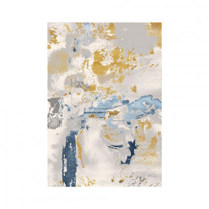 HMR - 5'x 7' Modern Abstract Area Rug in Blue & Gold Rectangular Decorative Carpet