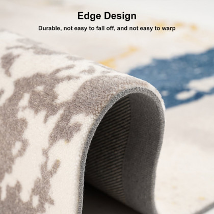 HMR - 5'x 7' Modern Abstract Area Rug in Blue & Gold Rectangular Decorative Carpet
