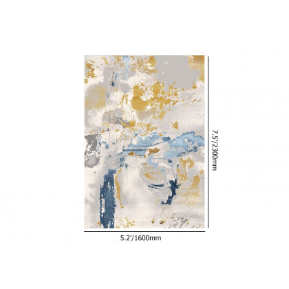 HMR - 5'x 7' Modern Abstract Area Rug in Blue & Gold Rectangular Decorative Carpet