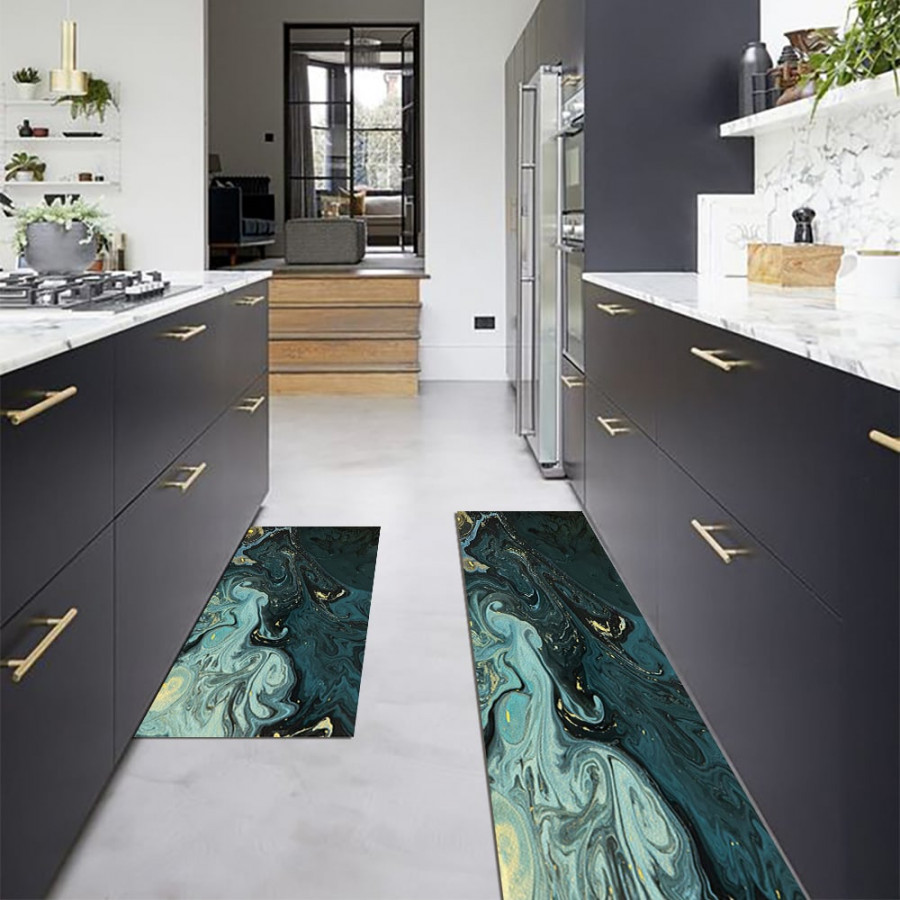 HMR - 2PCS Modern Abstrict Kitchen Runner Rug Set Non-slip Thickened Anti-Fatigue Kitchen Mat