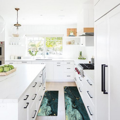HMR - 2PCS Modern Abstrict Kitchen Runner Rug Set Non-slip Thickened Anti-Fatigue Kitchen Mat