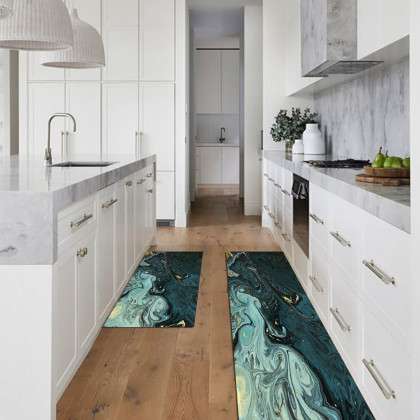 HMR - 2PCS Modern Abstrict Kitchen Runner Rug Set Non-slip Thickened Anti-Fatigue Kitchen Mat