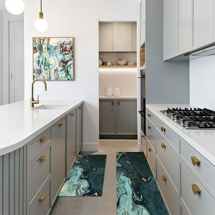 HMR - 2PCS Modern Abstrict Kitchen Runner Rug Set Non-slip Thickened Anti-Fatigue Kitchen Mat