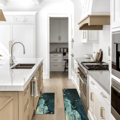 HMR - 2PCS Modern Abstrict Kitchen Runner Rug Set Non-slip Thickened Anti-Fatigue Kitchen Mat