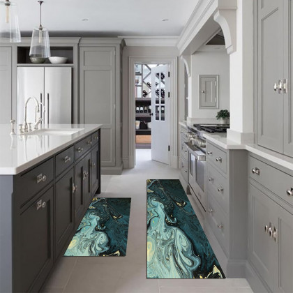 HMR - 2PCS Modern Abstrict Kitchen Runner Rug Set Non-slip Thickened Anti-Fatigue Kitchen Mat