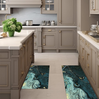 HMR - 2PCS Modern Abstrict Kitchen Runner Rug Set Non-slip Thickened Anti-Fatigue Kitchen Mat