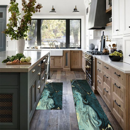 HMR - 2PCS Modern Abstrict Kitchen Runner Rug Set Non-slip Thickened Anti-Fatigue Kitchen Mat