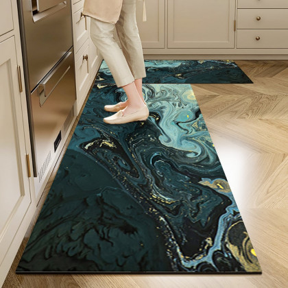HMR - 2PCS Modern Abstrict Kitchen Runner Rug Set Non-slip Thickened Anti-Fatigue Kitchen Mat