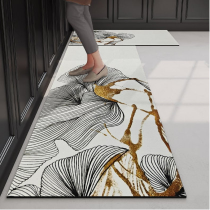 HMR - 2PCS Gold Abstract Geometric Kitchen Running Mat Non-slip Absorbent Kitchen Rug Set