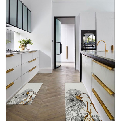 HMR - 2PCS Gold Abstract Geometric Kitchen Running Mat Non-slip Absorbent Kitchen Rug Set