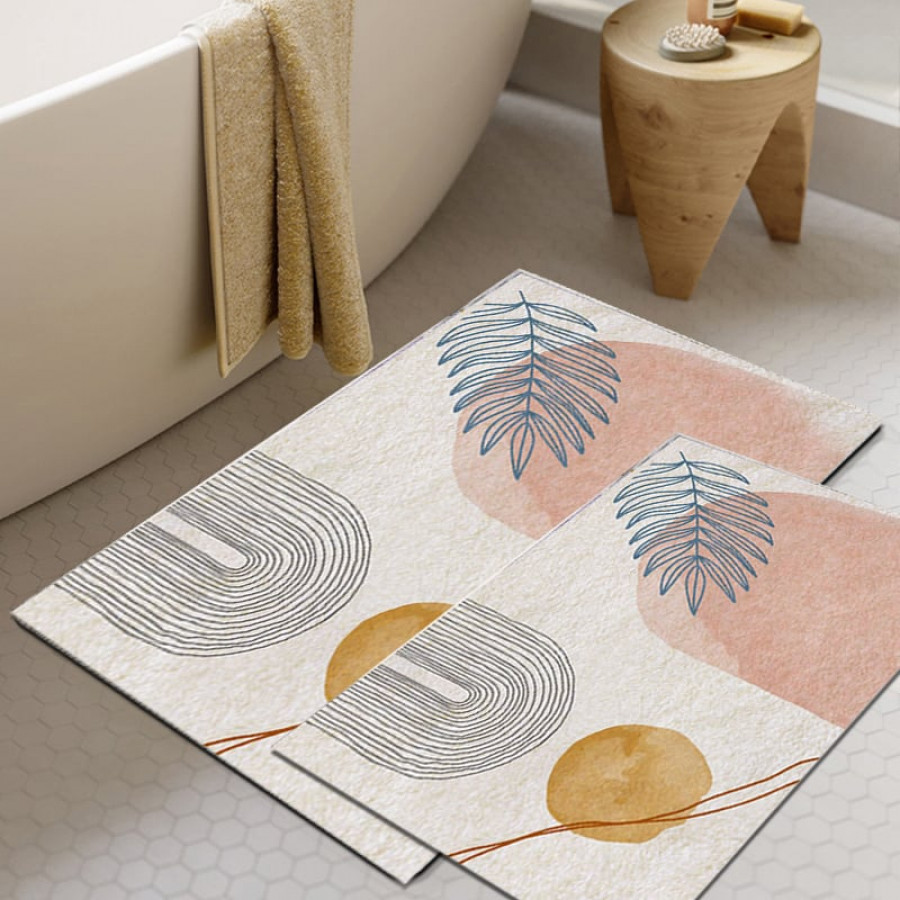 HMR - Modern Non-Slip Soft Bath Mat Set Abstract Bathroom Rugs 16" x 24" & 20" x 32" (2-Pieces)