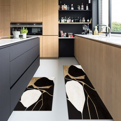 HMR - 2PCS Abstract Gold&Black Diatom Mud Running Mat Non-slip Absorbent Kitchen Rug Set