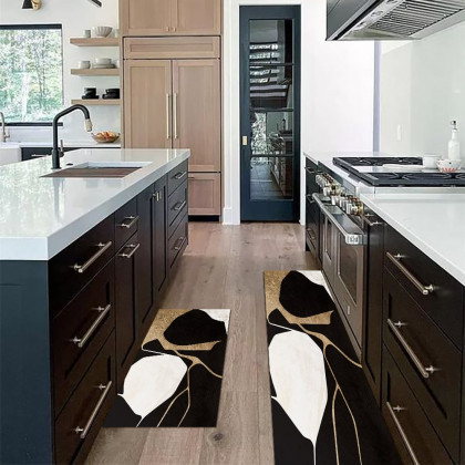 HMR - 2PCS Abstract Gold&Black Diatom Mud Running Mat Non-slip Absorbent Kitchen Rug Set