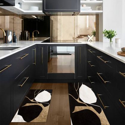 HMR - 2PCS Abstract Gold&Black Diatom Mud Running Mat Non-slip Absorbent Kitchen Rug Set