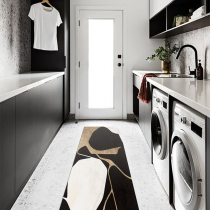 HMR - 2PCS Abstract Gold&Black Diatom Mud Running Mat Non-slip Absorbent Kitchen Rug Set