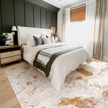 HMR - Gradient Gold Abstract Living Room Carpet Machine Washable Non-slip Waterproof Area Rug