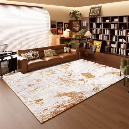 HMR - Gradient Gold Abstract Living Room Carpet Machine Washable Non-slip Waterproof Area Rug