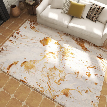 HMR - Gradient Gold Abstract Living Room Carpet Machine Washable Non-slip Waterproof Area Rug