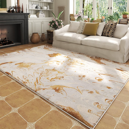 HMR - Gradient Gold Abstract Living Room Carpet Machine Washable Non-slip Waterproof Area Rug