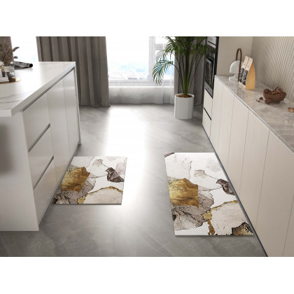 HMR - 2 Pieces Modern Gold Kitchen Runner Mats Non-slip Abstract Kitchen Mat Set
