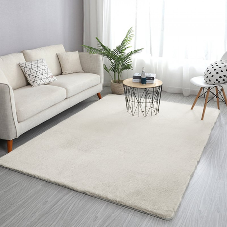 HMR - 6' x 9' Beige Shag Faux Rabbit Fur Fluffy and Thick Rectangle Area Rug for Living Room