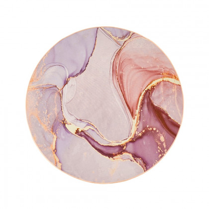 HMR Modern Abstract Round 4' x 4' Area Rug - Pink/Gold/Gray