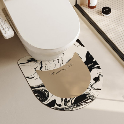 HMR - 3PCS Modern Black & White Diatom Mud Non-slip Bathroom Mat Abstract Bath Rug Set