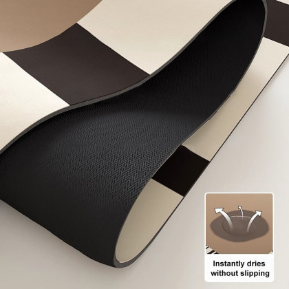 HMR - 3PCS Modern Black & White Diatom Mud Non-slip Bathroom Mat Abstract Bath Rug Set