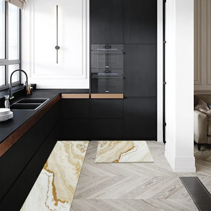 HMR - 2 Pieces Modern Marble Washable Kitchen Runner Mats Non-slip absorbent Kitchen Mat Set