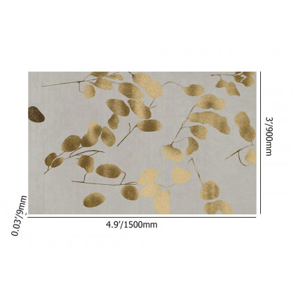 HMR Modern Rectangle Area Rug with Gold Leaves Patter Nylon Rug - 3' x 5'