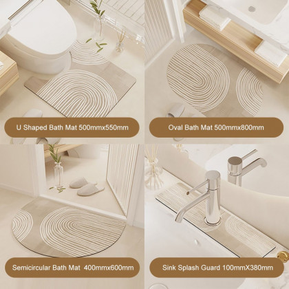 HMR - 4 Pieces Japandi Light Khaki Diatom Mud Non-Slip Bath Mat Abstract Bath Rug Set
