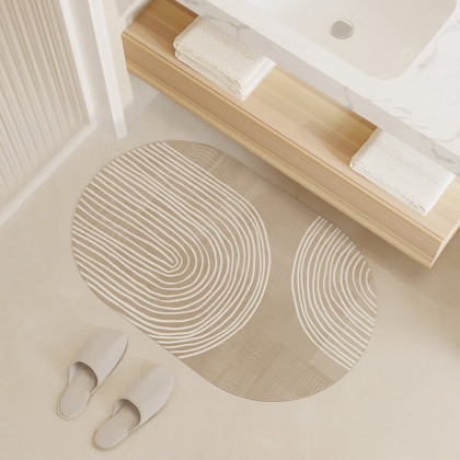 HMR - 4 Pieces Japandi Light Khaki Diatom Mud Non-Slip Bath Mat Abstract Bath Rug Set