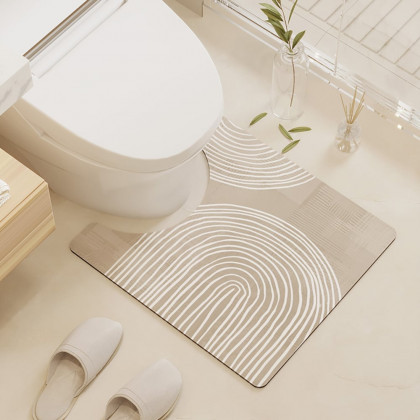 HMR - 4 Pieces Japandi Light Khaki Diatom Mud Non-Slip Bath Mat Abstract Bath Rug Set