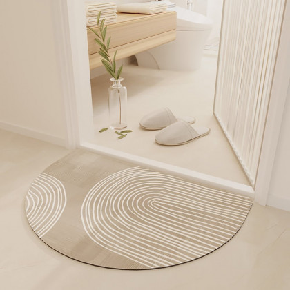 HMR - 4 Pieces Japandi Light Khaki Diatom Mud Non-Slip Bath Mat Abstract Bath Rug Set