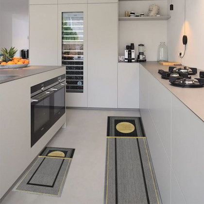 HMR - 2 Pieces Modern Dark Gray Kitchen Runner Mats Non-slip Geometric Kitchen Rug Set