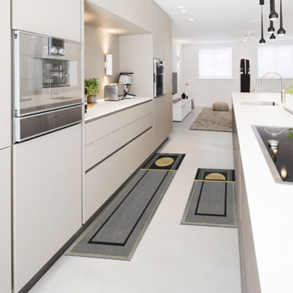 HMR - 2 Pieces Modern Dark Gray Kitchen Runner Mats Non-slip Geometric Kitchen Rug Set