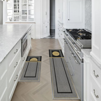 HMR - 2 Pieces Modern Dark Gray Kitchen Runner Mats Non-slip Geometric Kitchen Rug Set